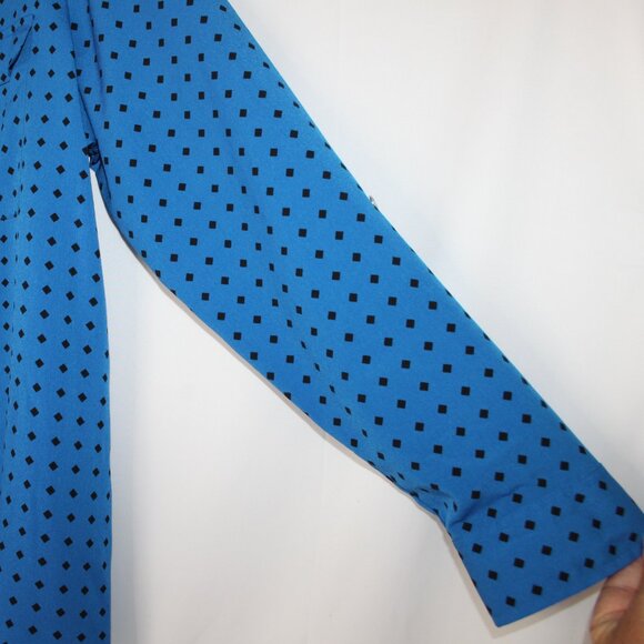 CROFT & BARROW WOMEN DIAMOND CHECK LONG SLEEVE BUTTON BLOUSE TOP SZ L ROYAL BLUE - Picture 8 of 16